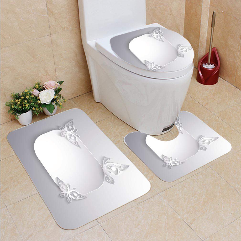 Erehome Paper 3d Label Butterflies 3 Piece Bathroom Rugs Set Bath Rug Contour Mat And Toilet Lid Cover Walmart Canada