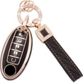thumbnail image 1 of Car Key Fob Cover Fit for Niss-an Altima Rogue Sentra Pathfinder Armada Maxima Murano 5 Buttons Soft TPU Smart Key Case White Key Protector with Bling Leather Keychain,1,Black, 1 of 6