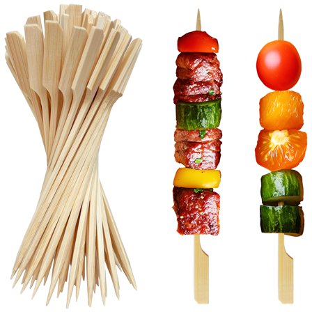 8 Inch Bamboo Skewers 200 PCS Natural Wooden Sticks for BBQ Kebabs Grilling Fruit Appetizers Party Snacks, Beige