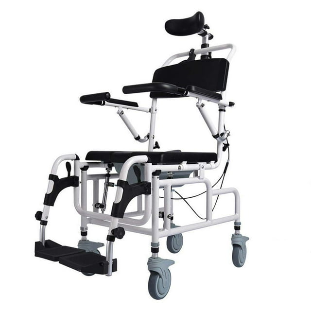 Nurth Tilt-in-Space Reclining Shower/Toilet Commode Chair, with Padded Seat, Back, Armrests. Care 4-in-1 Multifunction Chair, Flip-up Arm and Foot Rests, Commode Pail and Adjustable Headrest