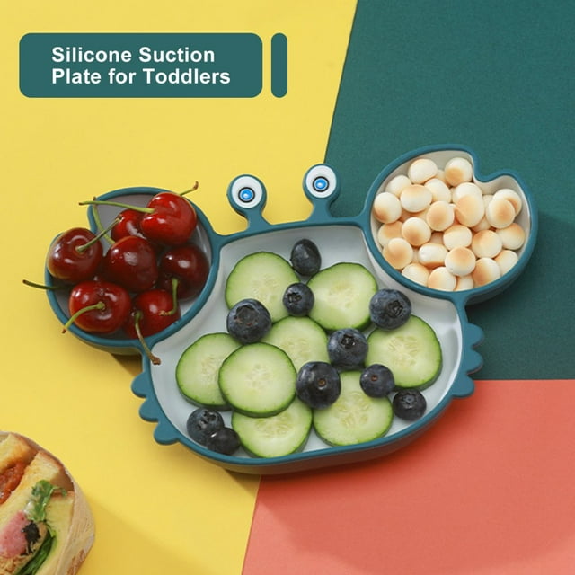 Silicone Suction Plate for Toddlers Self Feeding Plate Divided Dish and Bowl for Baby Kids Fun Crab Shape Food Feeding Bowl Non-slip and Microwave Dishwasher Safe for Most Highchairs Tray