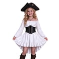 thumbnail image 5 of LUOGENLI Girls Fashion Girls Pirate Costume Dress off Shoulder Bell Sleeve High Low Ruffle Hat Halloween Cosplay White 4-5 Years, 5 of 9