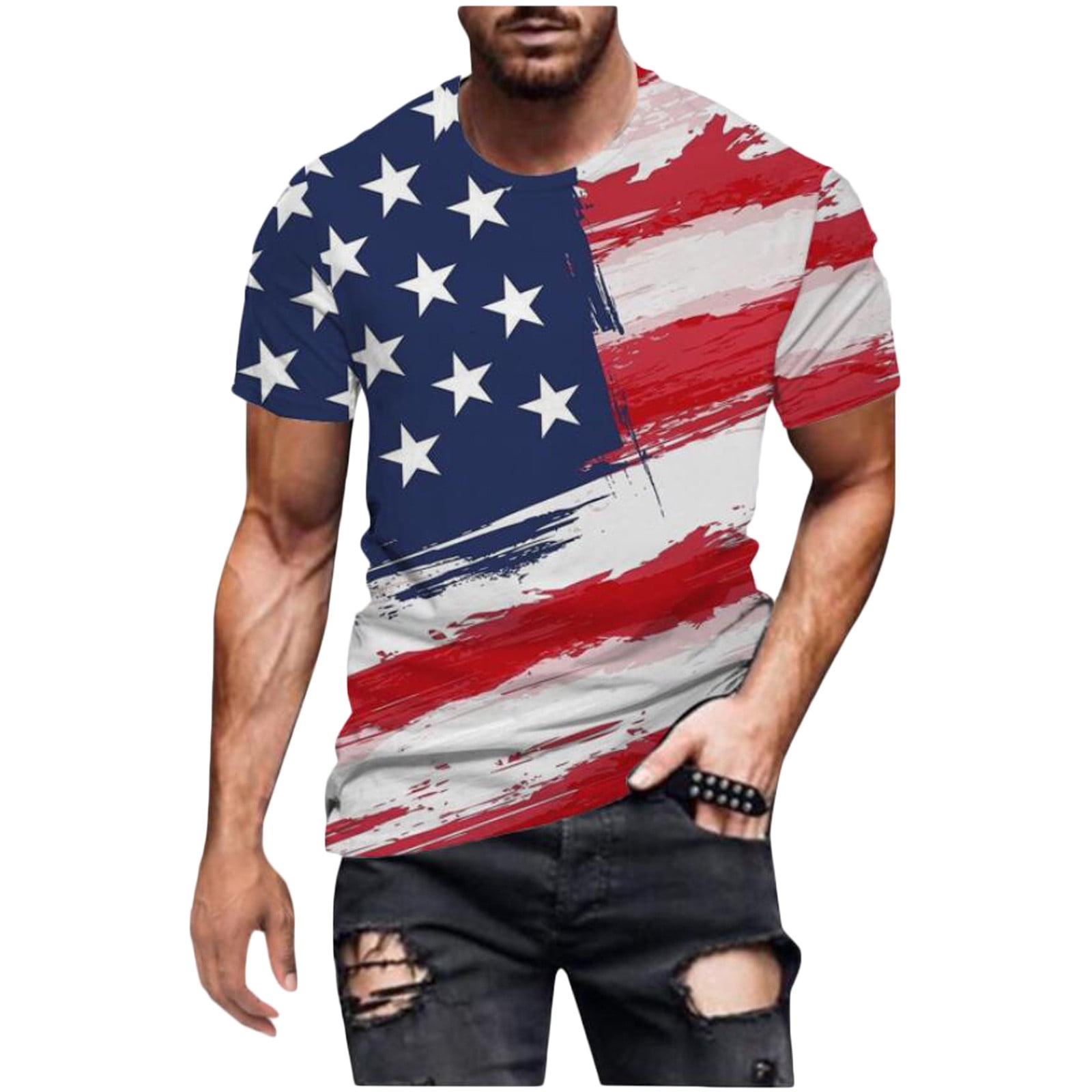 America Flag Print Tees for Men, Fashion 3D Printed Casual Short Sleeve ...
