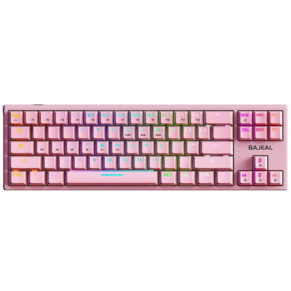 BAJEAL K71 Wired Mechanical Keyboard 71 Keys Gaming Keyboard with RGB Light Effect Blue Switch Detachable Data Cable Pink