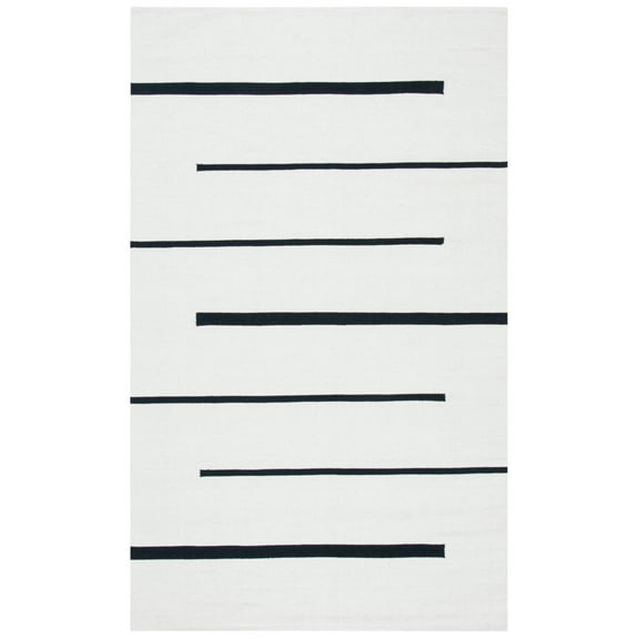 SAFAVIEH Montauk Oswald Geometric Striped Cotton Area Rug, Ivory/Black, 3' x 5'