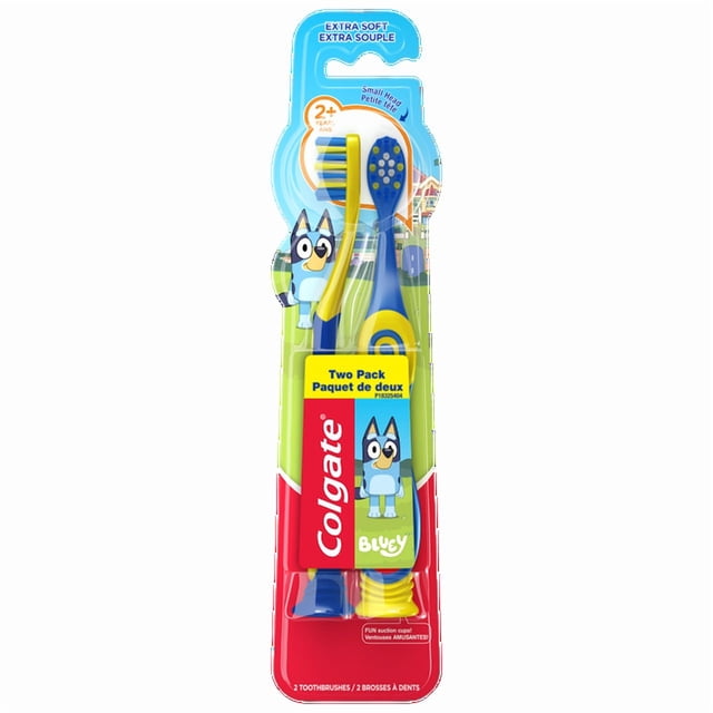 Colgate Kids Toothbrushes and Suction Cup, Extra Soft, Bluey, 2 Pack