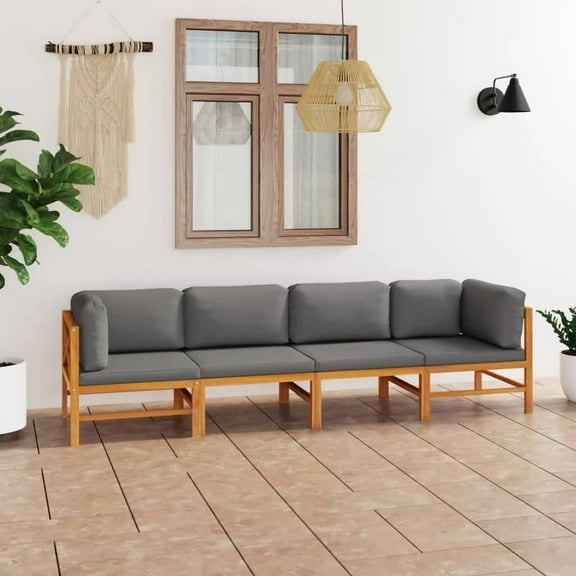 vidaXL 4-Seater Patio Sofa with Gray Cushions Solid Teak Wood