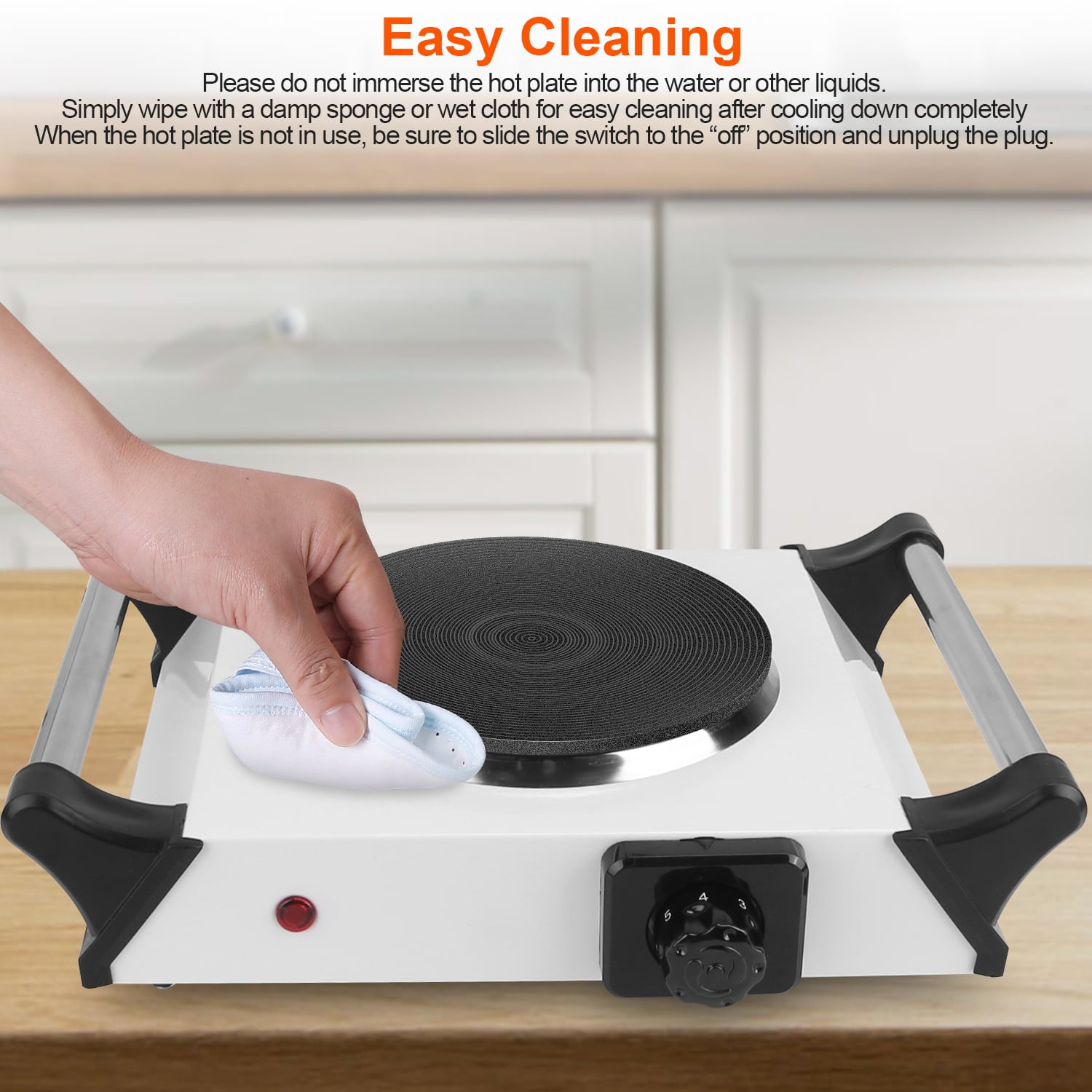Countertop Electric Single Burner 1000W Portable Heating Hot Plate Stove Kitchen Cooker Stove with Handles 5 Temperature Adjustments Black