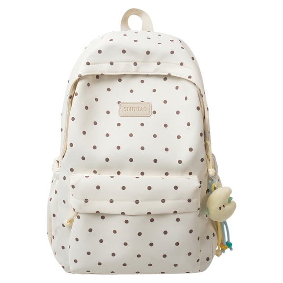 HUISZJ Polka Dot Laptop Backpack, Large Capacity Computer Bag with Pendant, Lightweight Bookbag for School Work Travel (Beige)