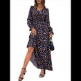 thumbnail image 2 of Vestido Informal de Otoño con Estampado Floral, Escote en V y Corte A para Mujer, Larga, Estilo Negro XL, 2 of 9