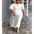 thumbnail image 2 of JUNWELL Robe Longue Décontractée en Coton Lin à Manches Bouffantes pour Femmes Été Ample Col Rond Élégante Robes de Soirée Ensemble Femme, 2 of 6