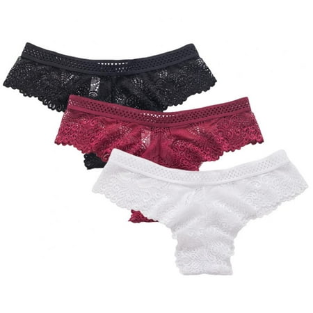 

Xmarks Low Rise Lace Thongs for Women - Moisture-Wicking T-Back See Through Seamless Panties(3-Packs)