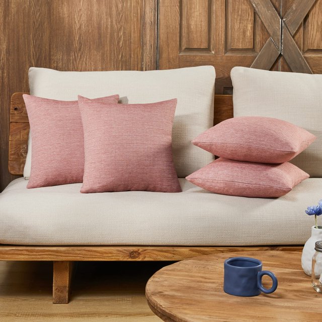 Deconovo Fundas de cojines decorativas - Juego of 4 Soft Linen Cushion Covers, Machine Washable Pillowcases for Sofa, Mahogany Red, 16x16 Inch