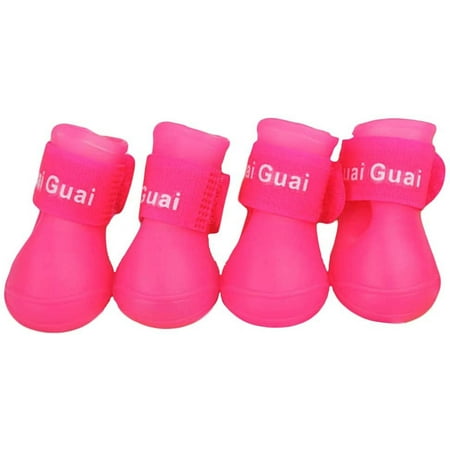 Protective Dog Rain Boots  Pack of 4 Non Slip Waterproof Pet Dog Shoes Paw Protectors Boots for Small and Medium Dogs S  Red
