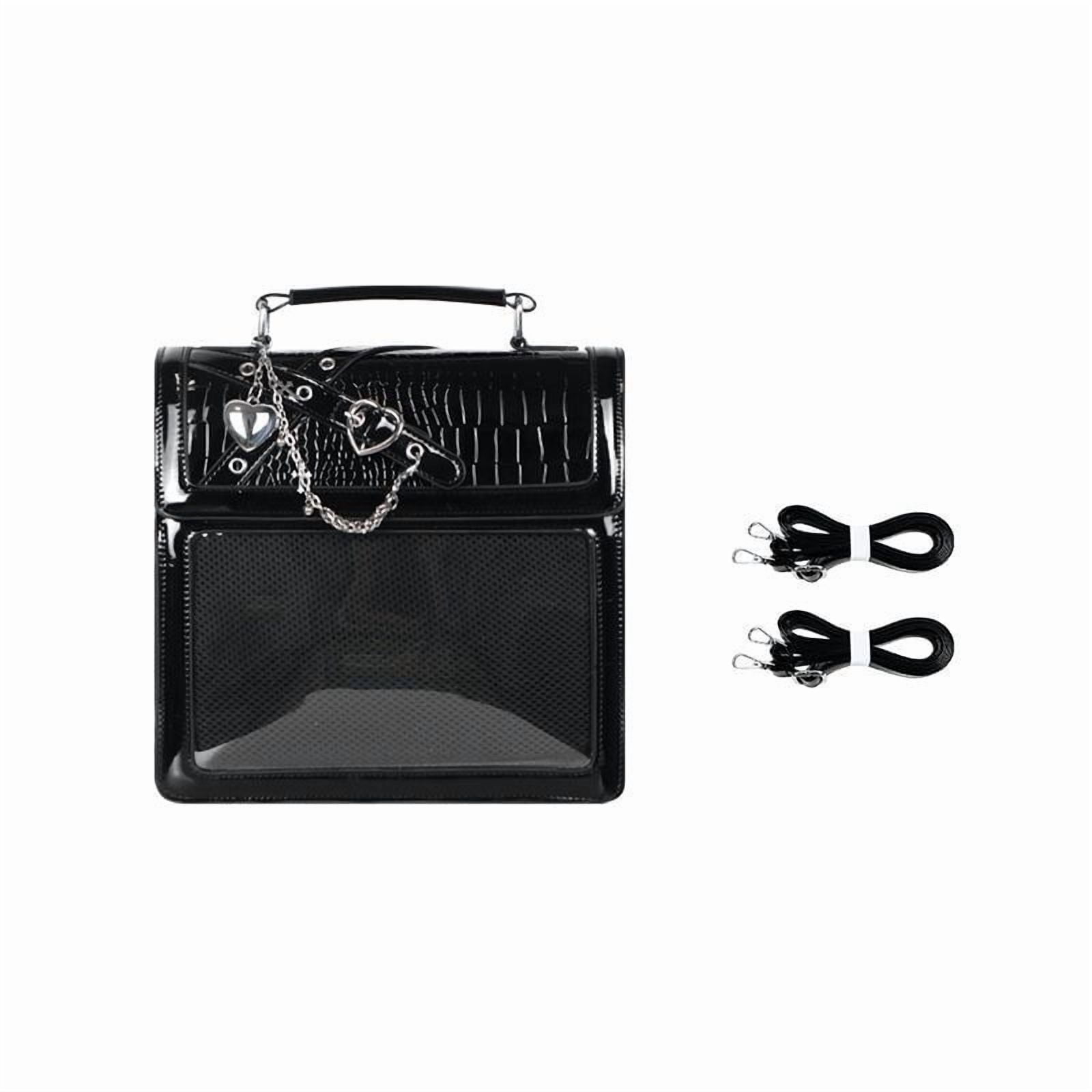 Baguery Gothic Kawaii Ita Crossbody Bag - PU Leather Mini Bag with Heart Pendant & Chain Accents for Women