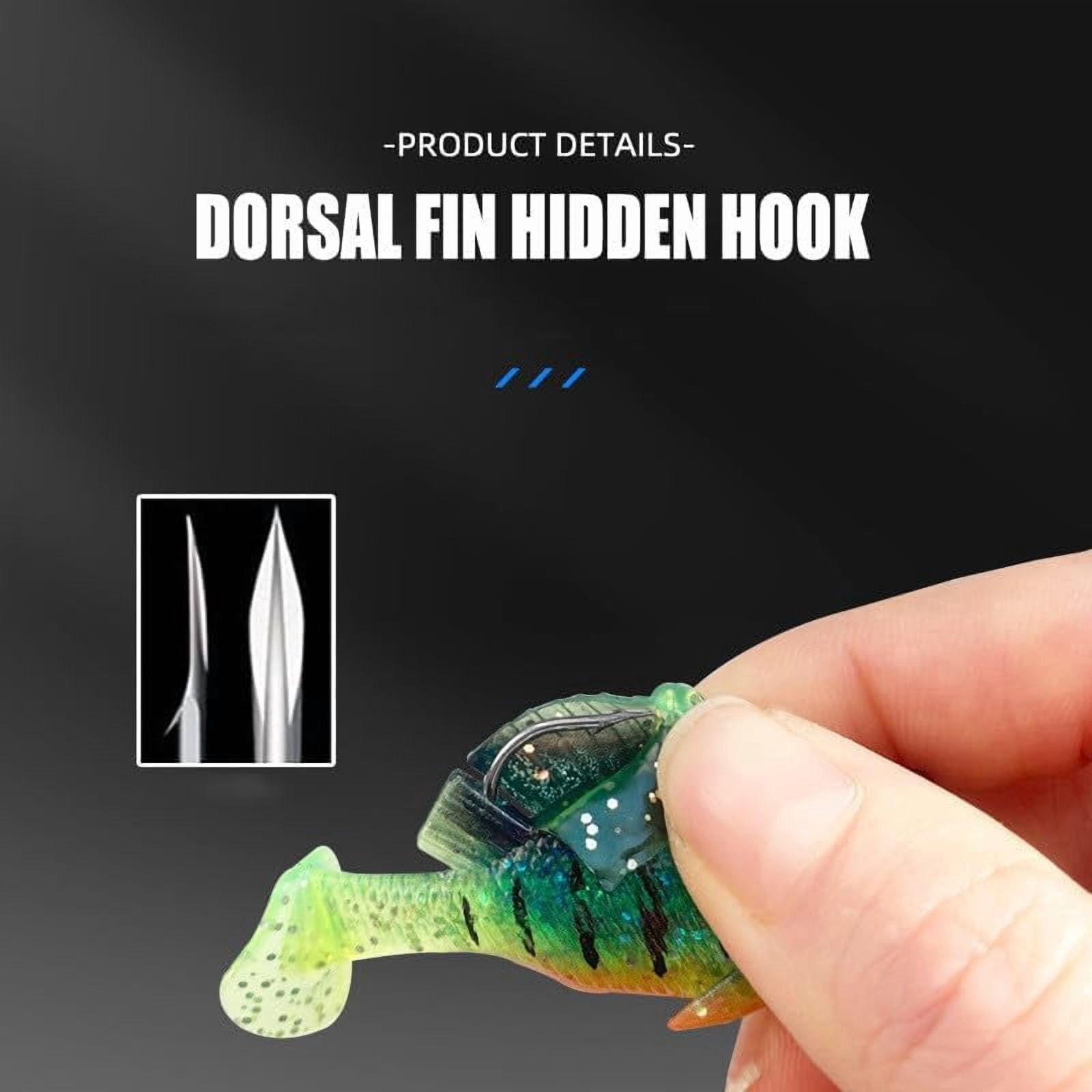 6Pcs Pre-Rigged Jig Head Soft Fishing Lures，Paddle Tail Swimbaits/3D Eyes/Spinner Blades for Bass Fishing,Hidden Ultra-Sharp Hook in The top fin,Fishing Bait for Freshwater Saltwater