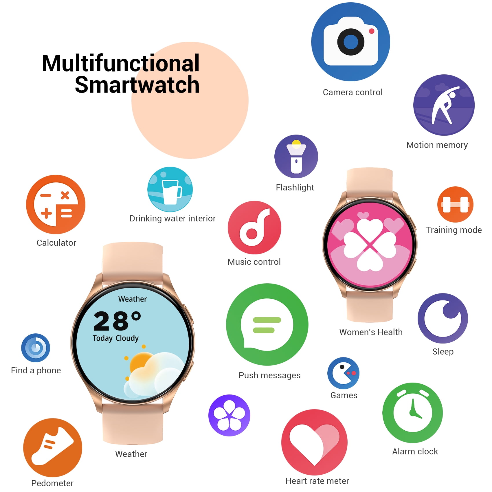 Blackview Smart Watch for Women, 1.43" AMOLED Fitness Tracker Watch with Bluetooth Call, 100+ Sports Modes, AI Voice Assistant, 2 Straps, Waterproof Smartwatch for Android iPhone, Gold