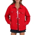 thumbnail image 2 of Women's Boyfriend Style Denim Jacket Casual Versatile Relaxed Fashion Outerwear Red L, 2 of 4