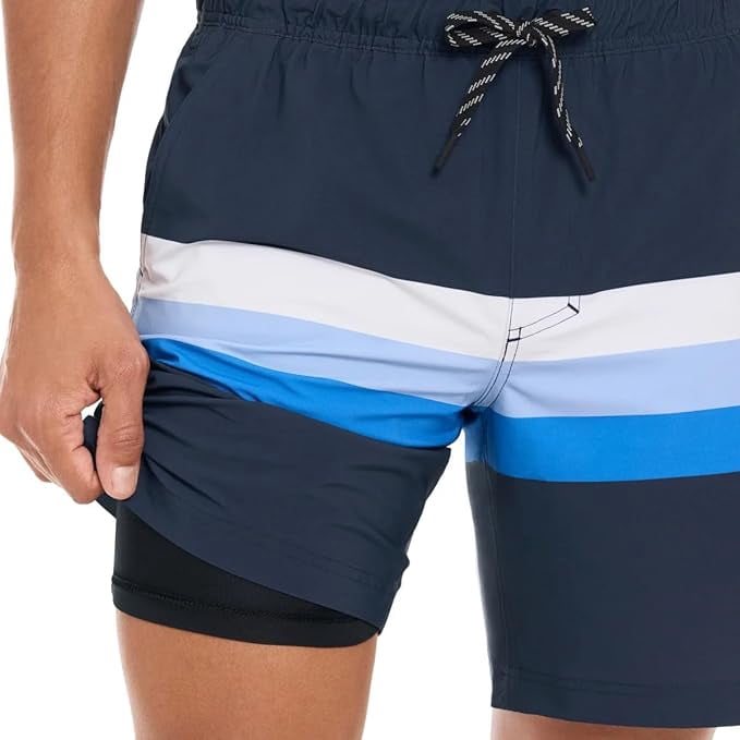 Hurley Mens Swim Short (Dark Blue Stripes, Large)
