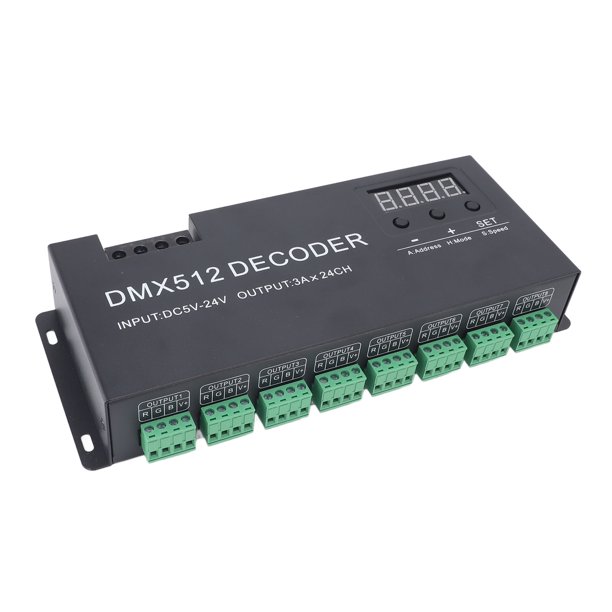 Decodificador de 24ch DMX, ABS DC 5-24V CHIP DE CHIP CHIP DIGITAL Color LED DMX512 Para Luz de la Etapa