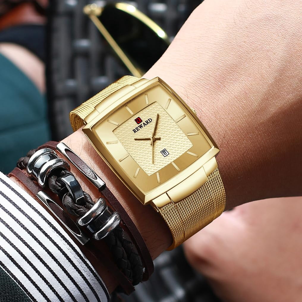 Watches Square Analog Quartz Stainless Steel Watches for Men Mesh Strap Waterproof Business Military Sport Wrist Watch with Date