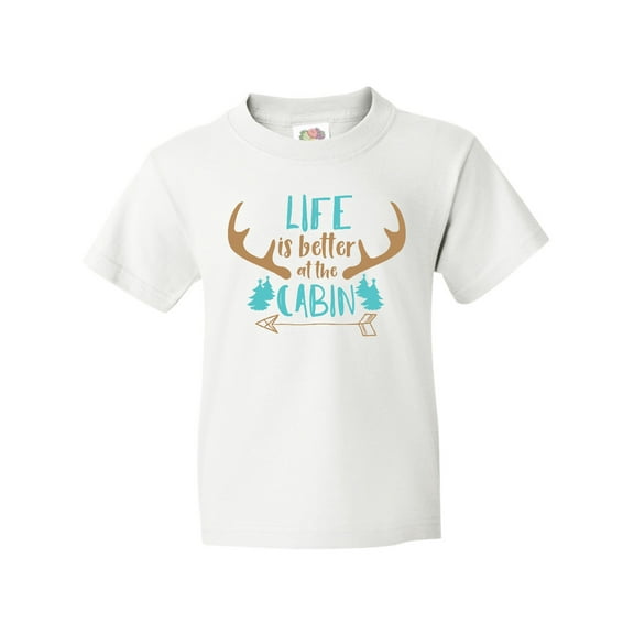 Inktastic Life is Better at the Cabin, Deer Antlers, Camping Youth T-Shirt
