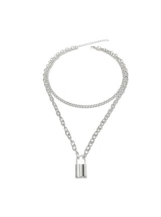  Nanafast Chain Lock Necklace Stainless Steel Statement Long  Padlock Pendant Necklace for Women Girls Silver 18 Inches : Clothing, Shoes  
