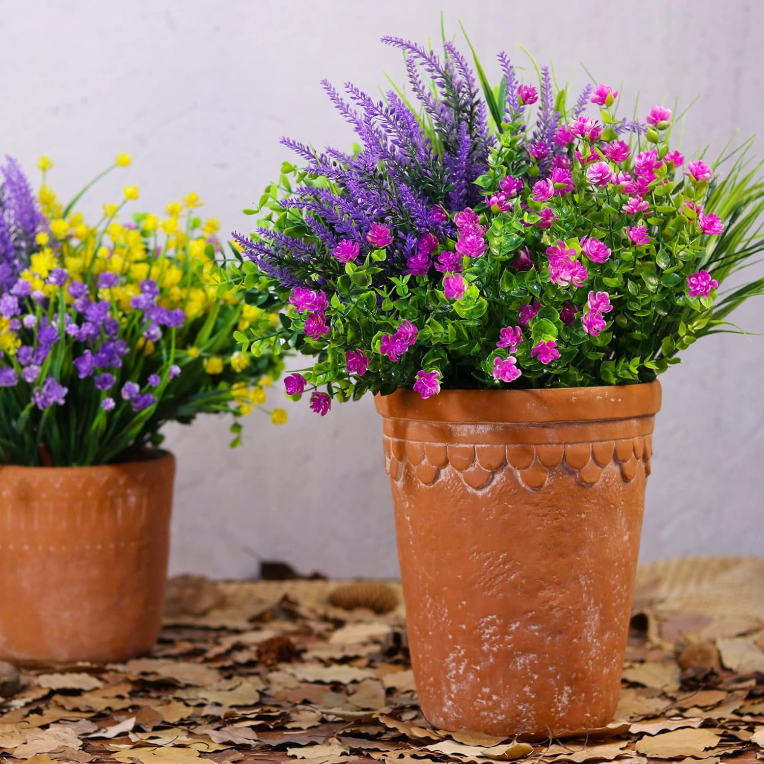 12 Bundles Artificial Flowers for Outdoors, UV Resistant No Fade Faux Plastic Shrubs Greenery Plants for Garden Patio Porch Window Box Home Indoor Farmhouse Hanging Planter Décor (Meadow Fresh)