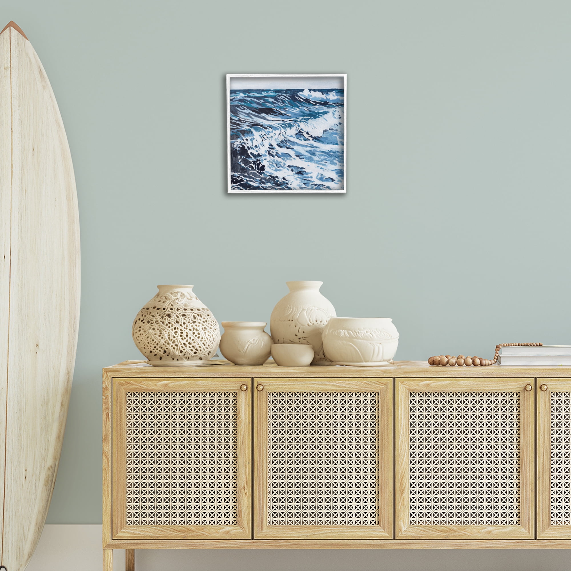 Stupell Industries Blue Rolling Waves Landscape Painting White Framed Art Print Wall Art, 17 x 17