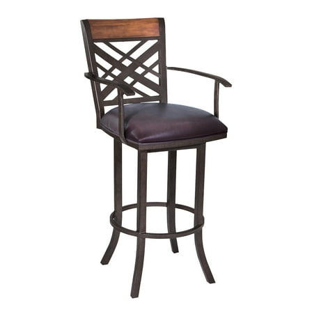 Brown Faux Leather Swivel Barstool with Arms - Kitchen Counter Height Stool - 30" Seat Height