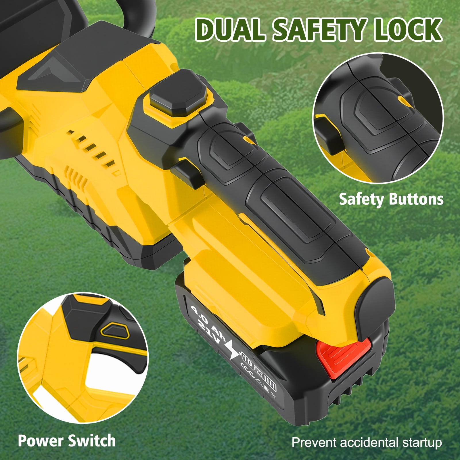 GiftGalore 21V Cordless Hedge Trimmer, 2-in-1 Hedge & Shrub Shear with 21-Inch 180° Rotating Head, 2×4.0Ah Lithium Battery & Charger Included, 120Min Runtime, Yellow
