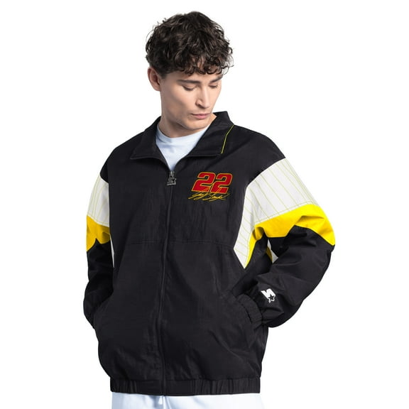 Men's Starter Black/Yellow Joey Logano Pennzoil Yard Line Full-Zip Jacket