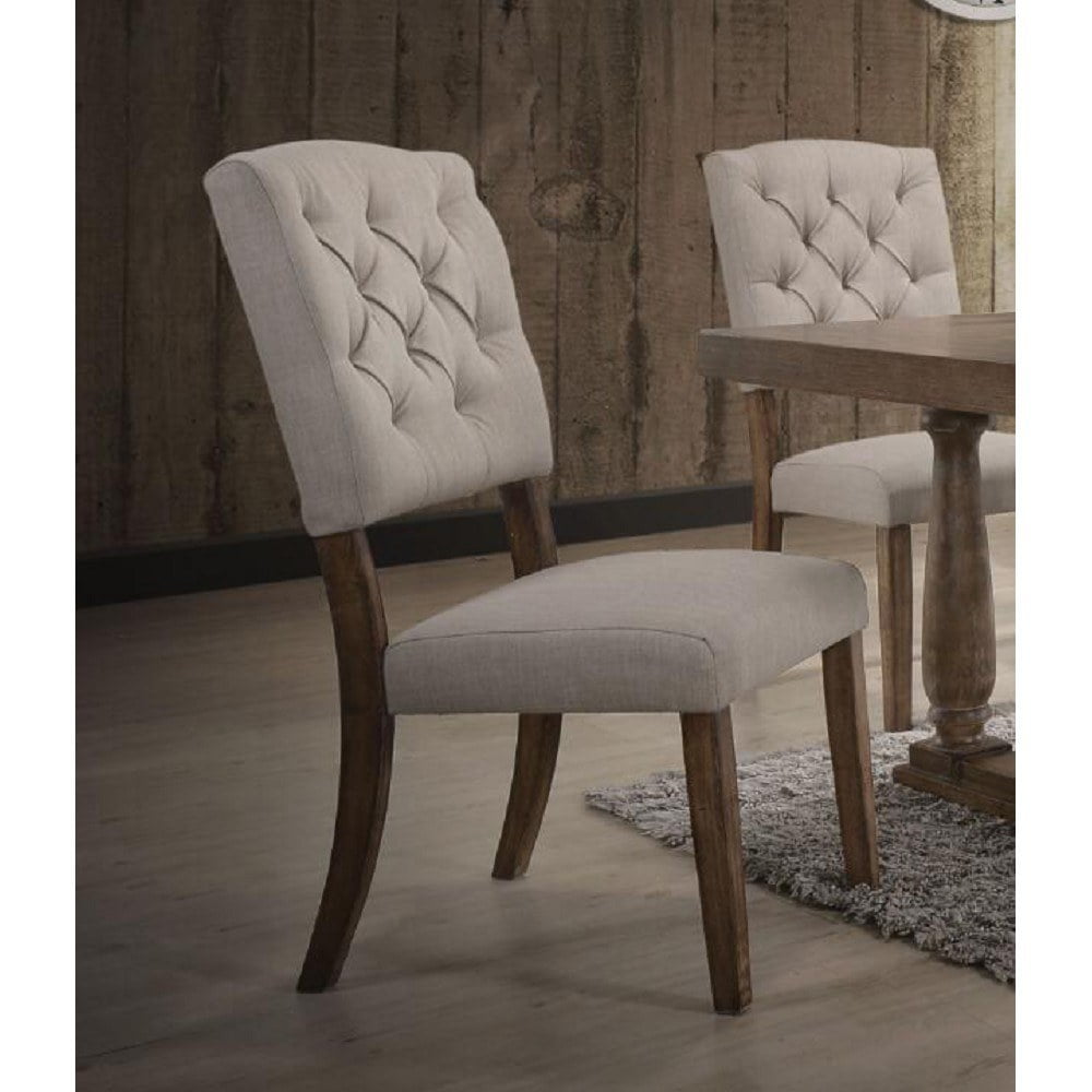 Gray Linen Upholstered High Back Side Chair with Wood Legs