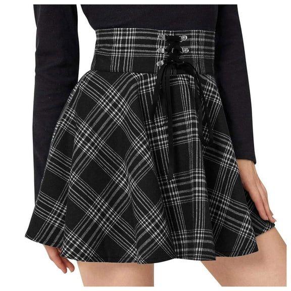 JINMGG Womens Plus Size Clearance $5 Women Pleated Skirt Casual High Waist Mini Skirt Flare A-line Mini Skirt Black L