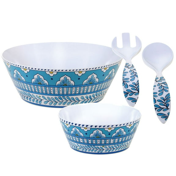 Certified International Topaz 7pc Salad Set,Teal/White
