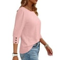 thumbnail image 5 of Women’s Tops 3/4 Sleeve with Buttons Dressy Casual Summer Outfits Round Neck Beach Vacation T-Shirt Plus Size ,Pink,L, 5 of 6