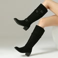 thumbnail image 5 of Black Women Belt Buckle Boots Suede Upper Chunky Heel For Fall Winter Outfits, 5 of 8