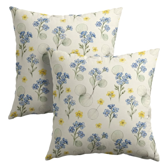 Floral Pillow Cases, Patterned Throw Pillow Covers, Couch Pillows Set of 2 Sofa Pillows for Living Room, 18x18 inch, Blue and Yellow