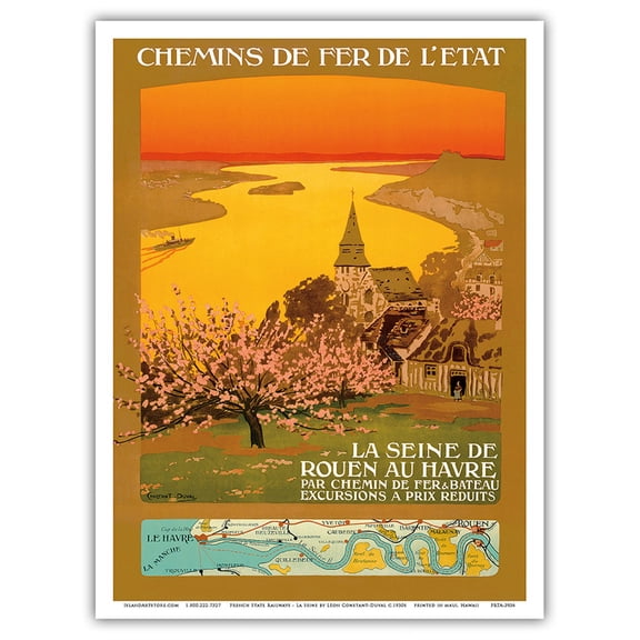 Seine River Rouen - Le Havre France - French State Railway - Vintage Travel Poster by Léon Constant-Duval c.1930s - Master Art Print (Unframed) 9in x 12in
