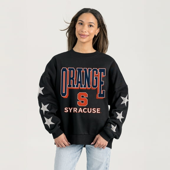Women's Gameday Couture  Black Syracuse Orange Pure Victory Relaxed Rhinestone Pullover Sweatshirt