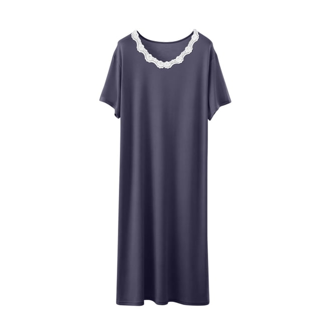 cfhntfmh Nuisette pour Femmes Col Rond Plissée Vêtement de Nuit Manches Courtes Bordure en Dentelle Chemise de Nuit Grande Taille Robe de Nuit de Printemps