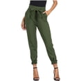 thumbnail image 2 of Women's Fashion Tapered Trousers Bow Knot Belted High Waist Cinched Bottom Pants with Bow Slim Fit Daily Outdoor Sweatpants, 2 of 3