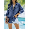 thumbnail image 4 of ORUYROP Sidefeel Women Distressed Washed Long Sleeve Shacket Raw Hem Ripped Jackets, 4 of 6