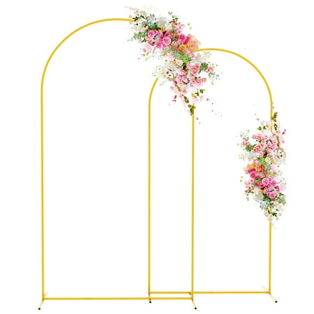 Hyindoor Wedding Arch Backdrop Stand 7.2FT+6.6FT Set of 2 Gold Metal Stand for Wedding Ceremony, Bridal Shower, Birthday Party, Photo Booth Backdrops, Garden