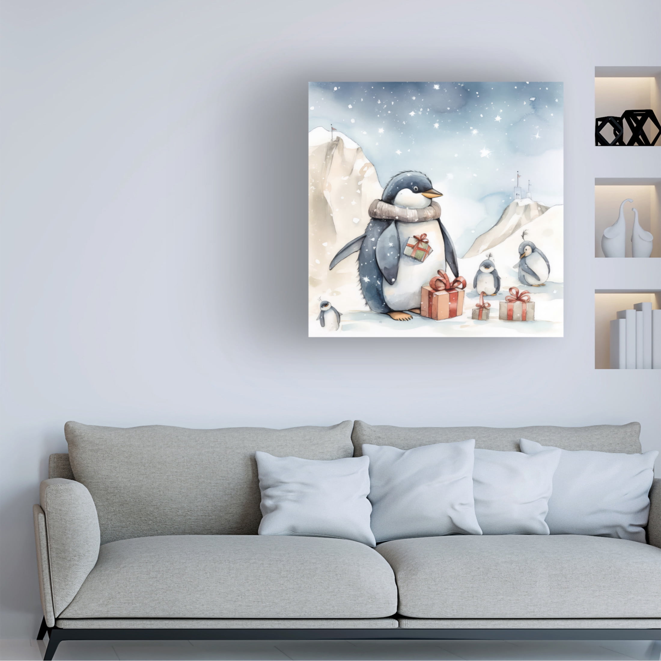 Canvas Wall Art - The Golden Valley 'Penguin Presents' Wall Art for Living Room, Bedroom, or Office Décor by Trademark Fine Art - 14 x 14 Inches