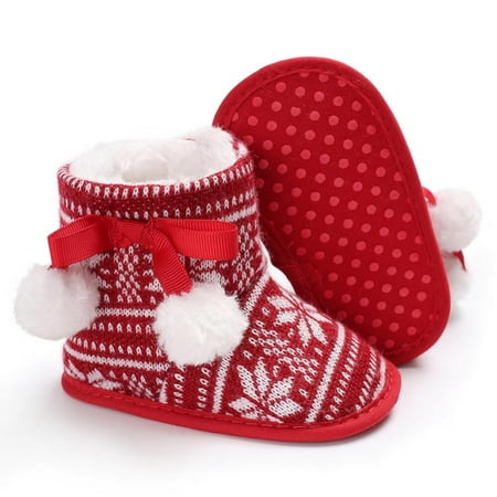 

Baby Boys Girls Plush Winter Snow Boots Children Christmas Socks Booties Warm Plush Lined Ankle Boots with Non-Slip Sole Toddler First Walker Crib Warm Shoes