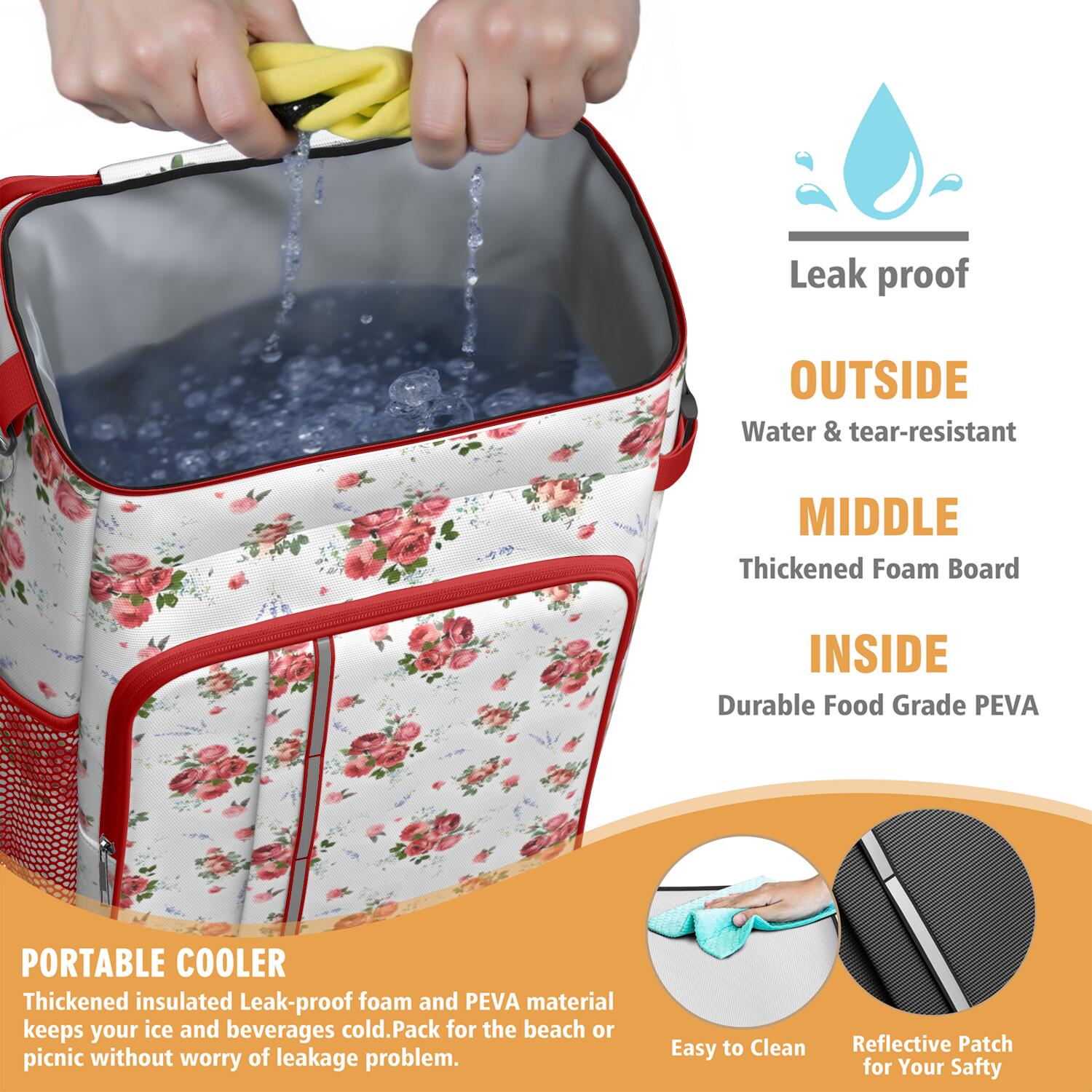 Travel Cooler Bag - Pioneer Flower Floral Print Pattern Camping Beer Cooler Backpack with Bottle Opener- Waterproof Insulated Picnic Backpacks - Cooler Bag for Beach