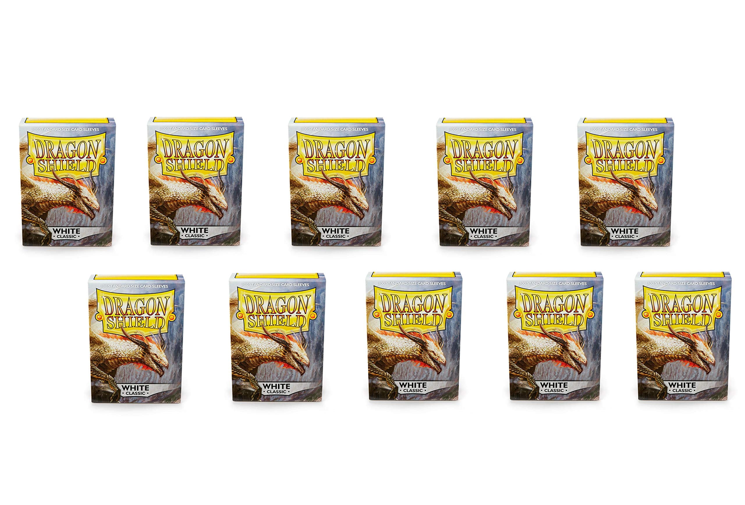 10 Packs Dragon Shield Classic White Standard Size 100 ct Card Sleeves Display Case