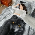 thumbnail image 7 of Manfei Grey Wolf Bedding Sets King Size for Teens, Jungle Wildlife Bed in a Bag King size, 3D Animal Reversible Comforter Sets with Sheets, Breathable Bedroom Decorative, 7pcs, 7 of 7
