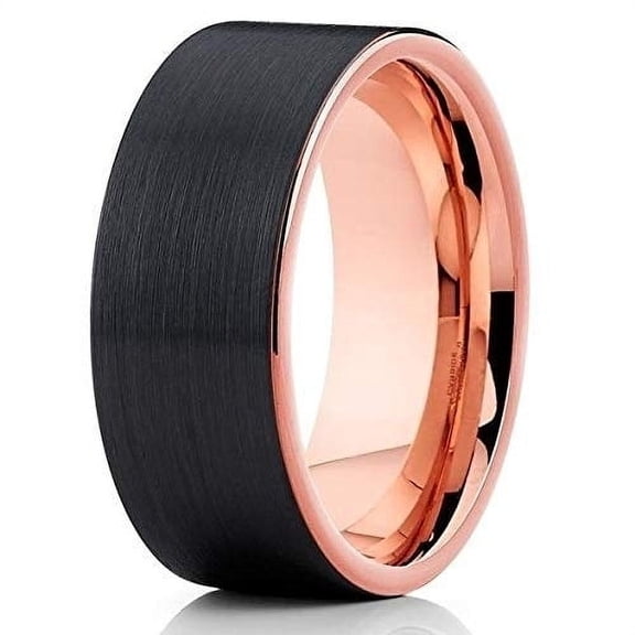 Silly Kings Jewelry Rose Gold Tungsten Wedding Band - Black Tungsten - Rose Gold Tungsten Ring (12.5)